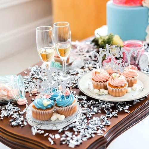12Pcs Aries Cupcake Topper, Big Aries Energy/Aries Season, 12 Constellation March/April Birthday Cupcake Decoration, Horoscope Astrology Birthday Party Supplies, Silver Glitter