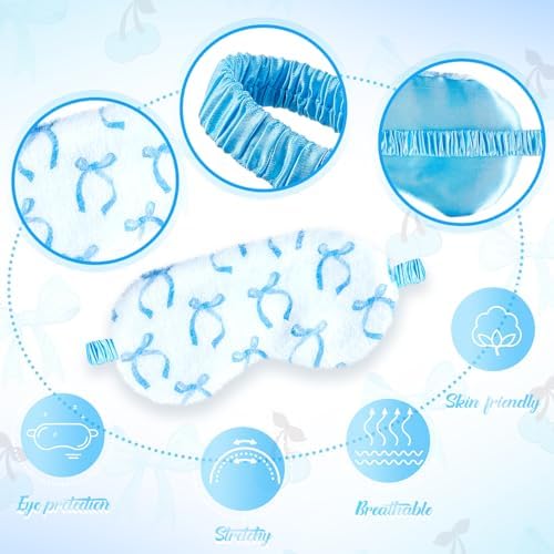 Cuffbow 6 Pack Plush Sleep Mask Set, Cute Plush Eye Masks for Sleeping, Soft Comfortable Travel Nap Blindfold, Sleepover Party Favors for Women(Bow,Blue)