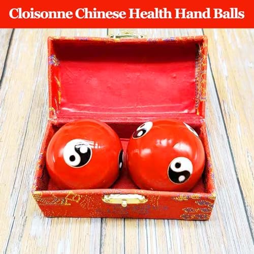 Generic 1.85'' Cloisonne Health Hand Balls Yin-Yang Chinese Meditation Baoding Feng Shui Healthy Exercise Stress Balls with Gift Box, Natural Enamel Cloisonne Craft (2PCS/Red)