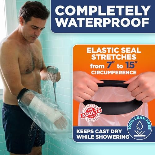 100% Waterproof Cast Covers for Shower Arm - Tight Seal - Reusable Adult Half Arm Cast Protector - Hand, Wrist, Elbow, Forearm - After Surgery Bandage & Dressing Bag Sleeves for Wounds & Burns