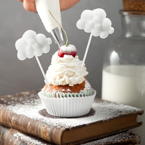10Pcs Cloud Cake Topper, Plush Cloud Cupcake Toppers Yarn Ball Dessert Picks White Cake Picks Decor for Wedding Birthday Party Supplies
