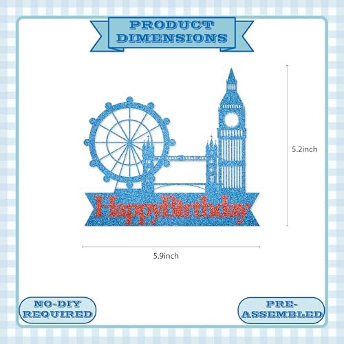 London Birthday Cake Topper - Glitter London Party Decorations for Birthday Party Supplies