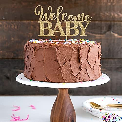 Welcome Baby Shower Cake Topper - Golden Glittering, New Baby, Welcome Baby Topper, Shower Topper，freshmen Take Pictures to Decorate and Smash the Cake