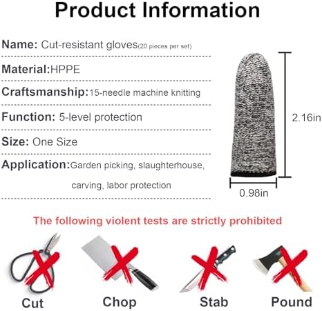20 PCS Finger Cots Cut Resistant Protector,Cut Resistant Finger Protectors for Kitchen,Work,Anti-Slip,Reusable(Grey)