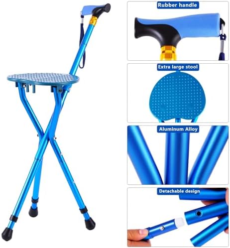 Anti-Slip Walking Cane with Seat Folding Lightweight,Walking Stick Height Adjustment,Portable and Sturdy Cane Chair for Travel Outdoor Use, Queuing, Elderly Women and Men
