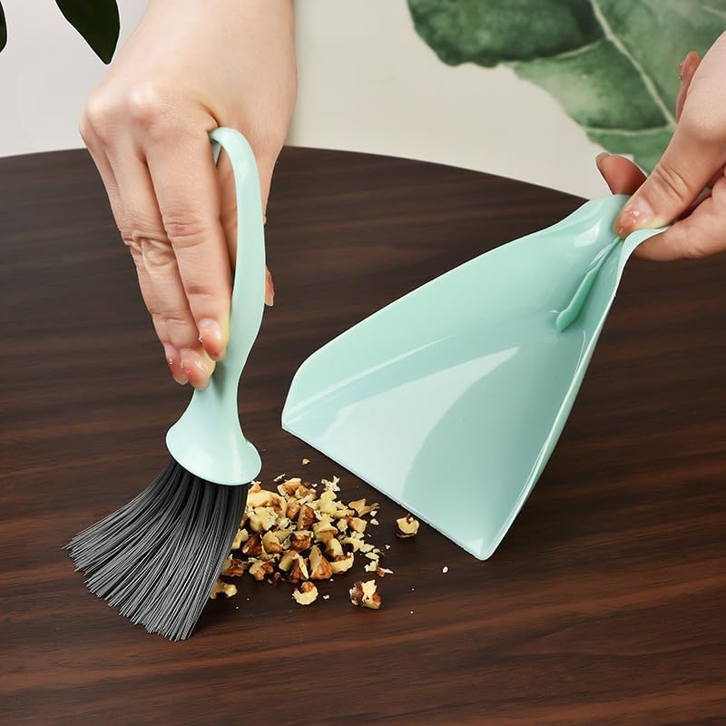 Mini Desktop Cleaning Brush & Dustpan Set: Keyboard, Drawer Gap Cleaning Tool for Desk, Table, Counter, Shelf Small Broom Kit (Light Blue)