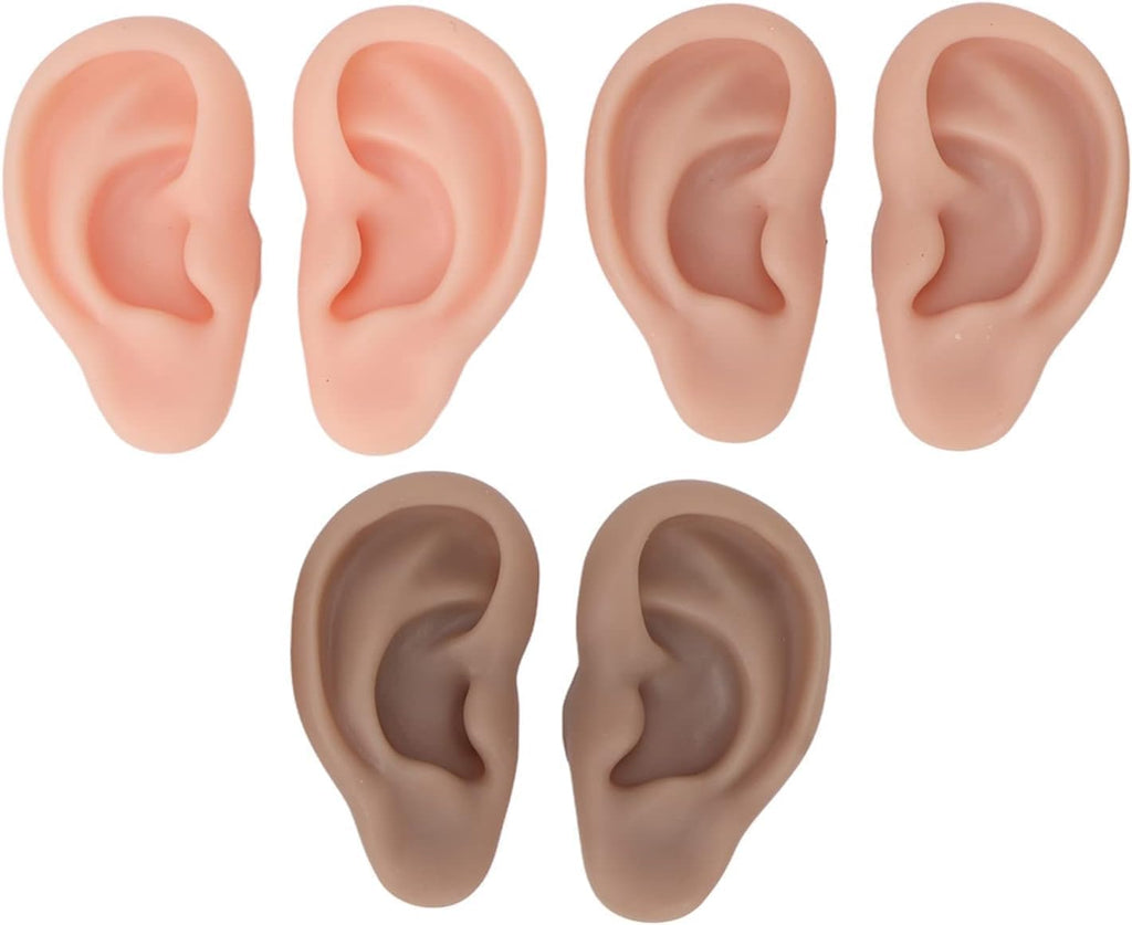 3 Pairs Silicone Ear Model - Flexible Fake Ear in 3 Colors - Soft Realistic Ear Model for Professional and Beginners Piercing Practice,Earring Jewelry Display Props Acupuncture Teaching Tool