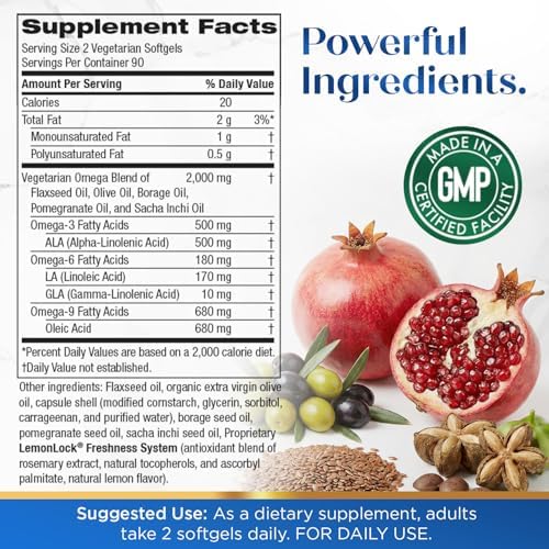 Purity Products Vegan Omega 3 6 9 Formula - “5 in 1” Essential Fatty Acid Complex - Scientifically Formulated Plant-Based Vegan Omega 3-6-9 Essential Fatty Acids (EFA) - 3 Month Supply - 180 Softgels