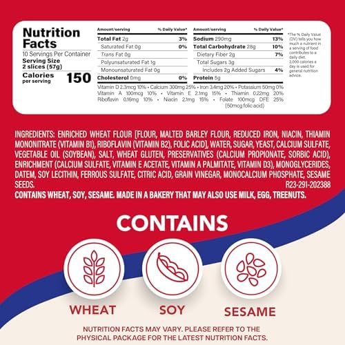 Sara Lee Classic White Sandwich Bread, 20 Oz Loaf of White Bread With No Artificial Colors or Flavors