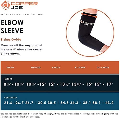 Copper Joe 2 Pack Recovery Elbow Compression Sleeve - Ultimate Copper Relief Elbow Brace for Arthritis, Golfers or Tennis Elbow and Tendonitis. Elbow Support Arm Sleeves For Men and Women (Medium)