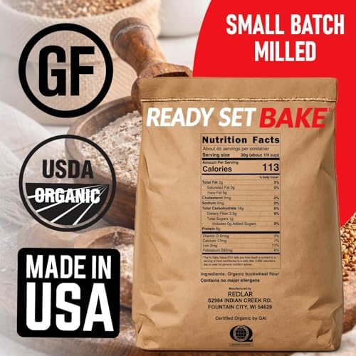 Redlar Fine Organic Buckwheat Flour | Gluten Free Flour | USDA Organic, Non-GMO, Kosher | Ideal for Pancakes, Waffles, Muffins, Quick Breads, & Crepes | 3 Lb (Pack of 1)