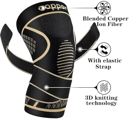 Copper Knee Braces with Strap for Knee Pain Women and Men(2 Pack), Knee Compression Sleeve for Arthritis, ACL, Meniscus Tear, Joint Pain Relief, Knee Support for Working, Running, Weightlifting(XL)