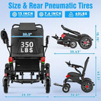 Electric Wheelchairs for Adults Foldable Motorized for Seniors, 20.3" Widened Space, 500W Power,12 Miles Range, Max Up 350LBS& LED Light&Dual Battery Slots, Airline Approval（1-Battery Version）