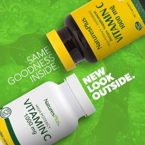 NaturesPlus Vitamin C 1000 mg - 90 Capsules - Supports Immune Health, Energy & Antioxidant Protection - Vegetarian, Gluten Free - 90 Servings