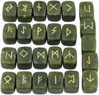 rockcloud Green Jade Rune Stones Tumbled Engraved Lettering Crystal Set for Wicca Crystals Healing Chakra Reiki