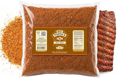 Big Poppa’s Sweet Money BBQ Rub – Prize-Winning Sweet & Savory Pork Seasoning with Granulated Honey – Gluten-Free Dry Rub for Ribs, Pulled Pork & More – Bulk Bag for BBQ, Smoking & Grilling (5lb)