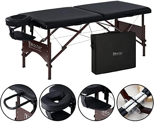 Master Massage 28" Argo Portable Massage Table in Black with Walnut Legs- Spa Bed for Tabletop Exercise & Massage- Beauty Bed Tattoo Bed- Lash Table