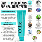 Ollie Fluoride Free 10% Nano Hydroxyapatite Toothpaste for Remineralizing Enamel, Sensitive Teeth & Whitening, Clean Mint 4oz (Pack of 1)