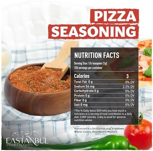 Eastanbul Pizza Seasoning Spice Blend, 5.29oz Italian Seasoning, Boosts Pizza Toppings, Herbal Blend, Popcorn Spice, Low Sodium, No MSG, No Filler, Vegan