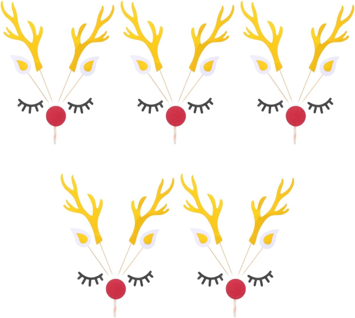10 Sets Christmas Cake Toppers Reindeer Antlers Cupcake Toppers Set,Glitter Deer Antler Picks with Ears Nose Eyelashes, Paper Reindeer Cake Decor Gifts for Christmas Party Birthday Baby Shower