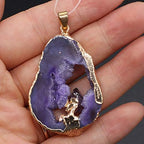 LE SKY Natural Stone Pendants Irregular Geode Crystal Agate Pendants with Middle Crystal Healing Agate Charms for Jewelry Making 2 Pcs