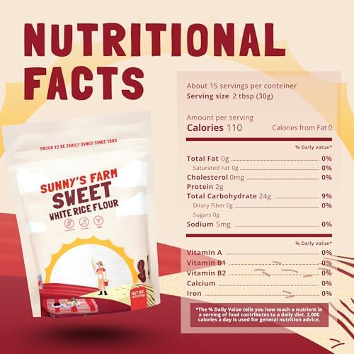 Sunny's Farm Sweet White Rice Flour - Glutinous Rice Flour for Sourdough Bread, Gluten-Free, Non-GMO, Vegan, 16oz (Pack of 1)
