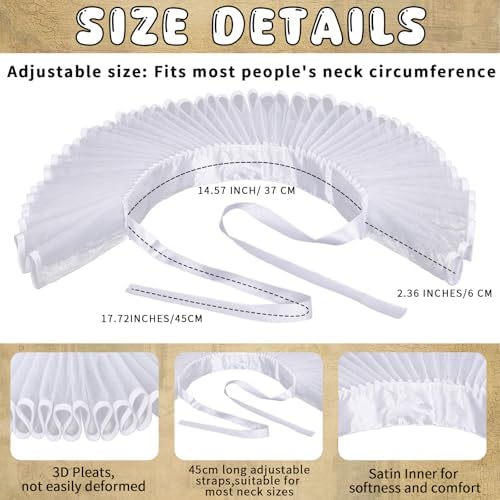TQTYOY Elizabethan Ruffle Neck Clown Collar,Clown Costume Accessories for Women Men Medieval Costume Halloween Cosplay Party