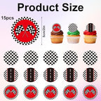 15pcs Edible Race Car Cupcake Toppers, Glutinous Rice Paper Black and White Checkered Cupcake Toppers Pre-Cut Edible Decoration Supplies for Racing Baby Shower Birthday Party