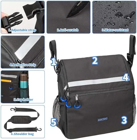 ZHCHG Wheelchair Bags, Wheelchair Backpack with Cup Holder, Wheelchair Bags to Hang on Back, Electric Wheel Chair Accessories, Large Storage Bag for Walker Rollator