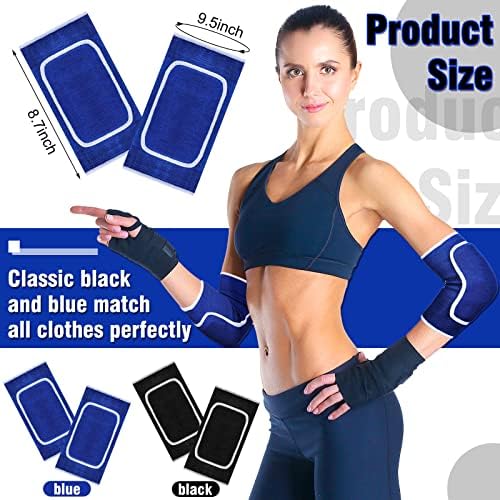 2 Pair Elbow Pads Volleyball Sport Breathable Protective Support Gel Pad Arm Compression Sleeves for Teen Girls Boys Basketball Football Skating(Black, Blue)