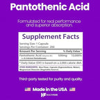 Healthfare Pantothenic Acid 500mg Vitamin B5 Supplement | 200 Vegan Capsules | Extra Strength Energy & Metabolism Support | Non-GMO, Gluten-Free | Made in USA