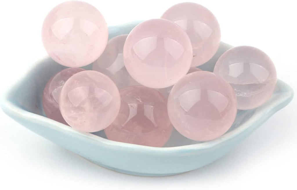 Natural Rose Quartz Sphere 7pcs Crystal Ball Sphere Pink Healing Gemstone Spheres for Reiki, DIY Jewelry Making, 7 Star Array Chakra Stone, Meditation, Attracting Love, Palm Stones,0.9"