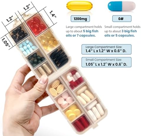 3 Pack, 14 GRIDS Travel Pill Organizer Box with Labels - Travel Medicine Case Kit - Pocket Daily Pharmacy Container - Travel Medication Holder Dispenser for Fish Oil Vitamin Supplement Storage