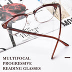 OPTOFENDY Progressive Multifocal Reading Glasses for Women Men Square Blue Light Blocking Classic Half Frame Computer Readers