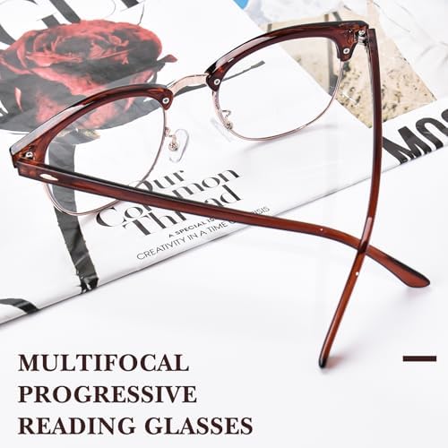 OPTOFENDY Progressive Multifocal Reading Glasses for Women Men Square Blue Light Blocking Classic Half Frame Computer Readers