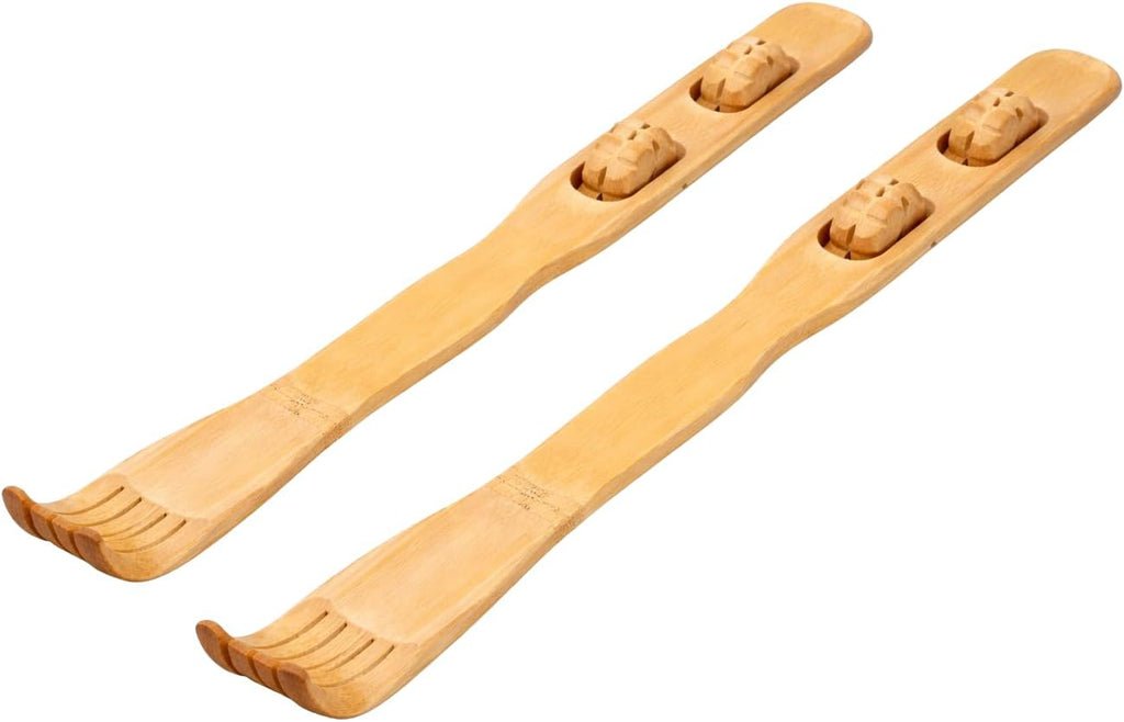2-Pack Bamboo Back Scratcher by Dependable Industries – Long Reach, Massage Rollers, Self-Massage & Itch Relief, Eco-Friendly