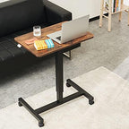 CLATINA Mobile Laptop Desk Pneumatic Sit to Stand Table Height Adjustable Rolling Cart with Lockable Wheels for Home Office Computer Workstation 28" x 19" Brown Round Edge Design Elegant