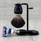 Haryali London 3 Pc Mens Shaving Kit 5 Edge Razor With Black Badger Hair Shaving Brush and Stand Perfect Set For Men
