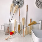 24 inch Extra Long Brush, Elbow Bristle, with Beech Wood Handle, Bendable Washing Brush, with Stainless Steel Pole, for Tall Bottle, Gallon Water Jug, Big Vessels, Floor Vase, Flower Pot