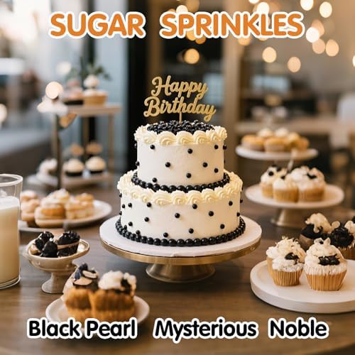 Black Pearls Sprinkles,Edible Pearl Sugar Sprinkle for Cake Decorating,130g Mix Size,Baking Cake Decorations Candy,Cupcake Toppers,Cookie Decorating Donuts Ice Cream Toppings,Wedding Holiday Birthday Party Supplies