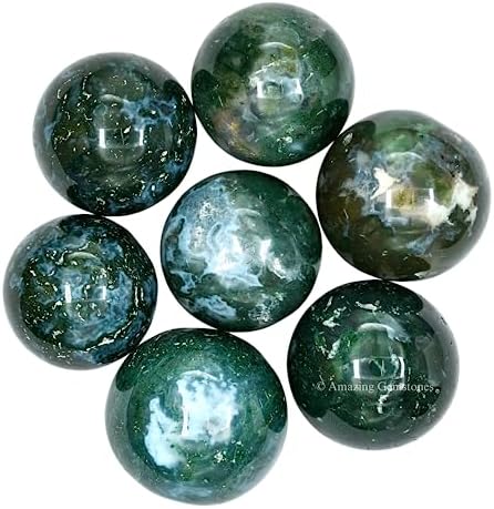 Amazing Gemstone Moss Agate Crystal Ball - 1" Inches Crystal Sphere Meditation Balls for Witchcraft and Decorative Balls - Crystals and Healing Stones Beginners Gift (Pack of 1)