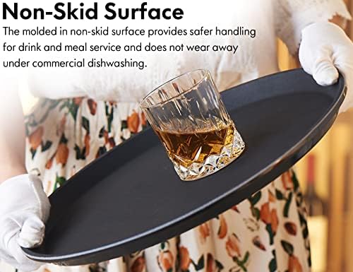 CURTA 2-Pack Restaurant Grade Non-Slip Tray, NSF, 14 Inch, Plastic Rubber Lined Round Serving Tray, Black