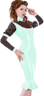 Long Sleeve Ruffles Women Dress Sexy PVC Patent Leather Turtleneck Dress Elegant Party Dress Clubwear for Women,Light Green,XXXL
