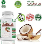 Organic Coconut Oil Capsules 2000mg - 100% Extra Virgin, Cold Pressed for Healthy Skin, Extra Hair Growth, Nail Care, Brain Booster - 120 Softgels - Unrefined Pure & Non GMO Pills - Rich in MCT