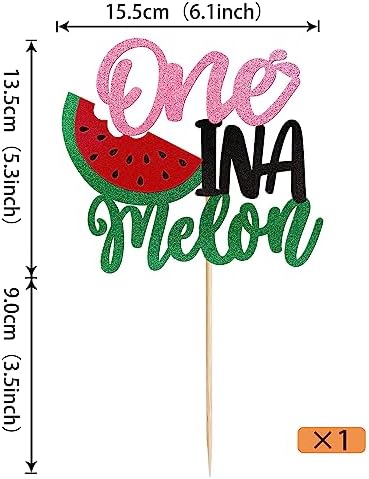 Rsstarxi 1 Pack Watermelon Cake Topper Glitter One in a Melon Cake Pick Watermelon First Birthday Cake Decorations for Summer Fruit Baby Shower Boys Girs 1st Birthday Party Decorations