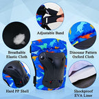 FIODAY Knee Pads for Kids Dinosaur Knee Elbow Pads Wrist Guards with Drawstring Bag Adjustable 7 in 1 Protective Gear Set for Boys Inline Skating Bike Cycling Skateboard Scooter, 3-8 Years, Blue