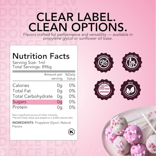 Dolce Flav Cake Batter Flavoring – 32 Ounce Water-Soluble Kosher, Sugar-Free, Concentrated Birthday Cake Flavor for Frosting, Cupcakes & Ice Cream