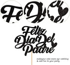 1 Pack Feliz Día Del Padre Cake Topper Glitter Happy Father's Day Cake Picks Spanish Feliz Cumpleaños Papa Cake Decoration for Happy Father's Day Party Supplies Black