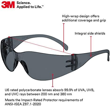 3M Safety Glasses, Virtua, 20 Pack, ANSI Z87, Unisex, Anti-Fog Gray Lens, Gray Frame, Economical Eye Protection, Lightweight, Wraparound Coverage, UVA, UVB, UVC