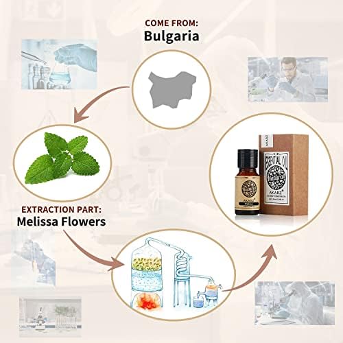 Melissa Essential Oil AKARZ Natural Organic Pure Premium Therapeutic Melissa Oils for Skin Body Hair Care,Diffuser, Candle,Soap,Making, DIY,Massage Aroma 0.34 Fl Oz (10ml)